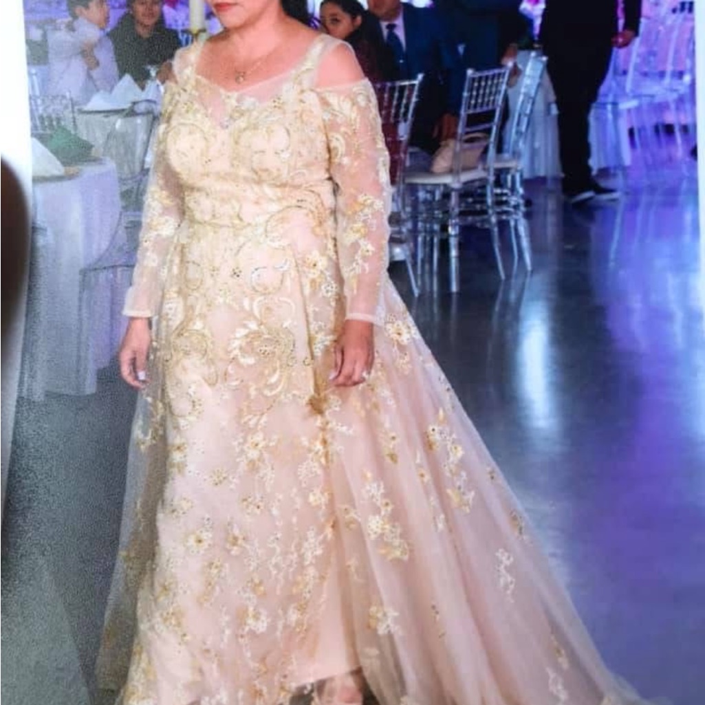 Lara Elegant Gold Lace Evening Gown